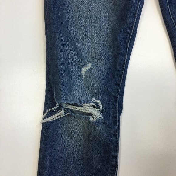 FRAME Le Skinny De Jeanne Knickerson Wash Raw Hem Logo Hardware Distressed Jeans - Picture 8 of 14